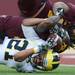 Minnesota defensive backs Derrick Wells and Troy Stoudermire land on top of Michigan wide receiver Roy Roundtree as he brings down a 47-yard pass in the fourth quarter against Minnesota at TCF Bank Stadium in Minneapolis, Minn. on Saturday. Melanie Maxwell I AnnArbor.com